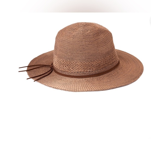 Marled brown faux string tassel tie foldable packable wide brim fedora‎ hat new - Picture 1 of 3